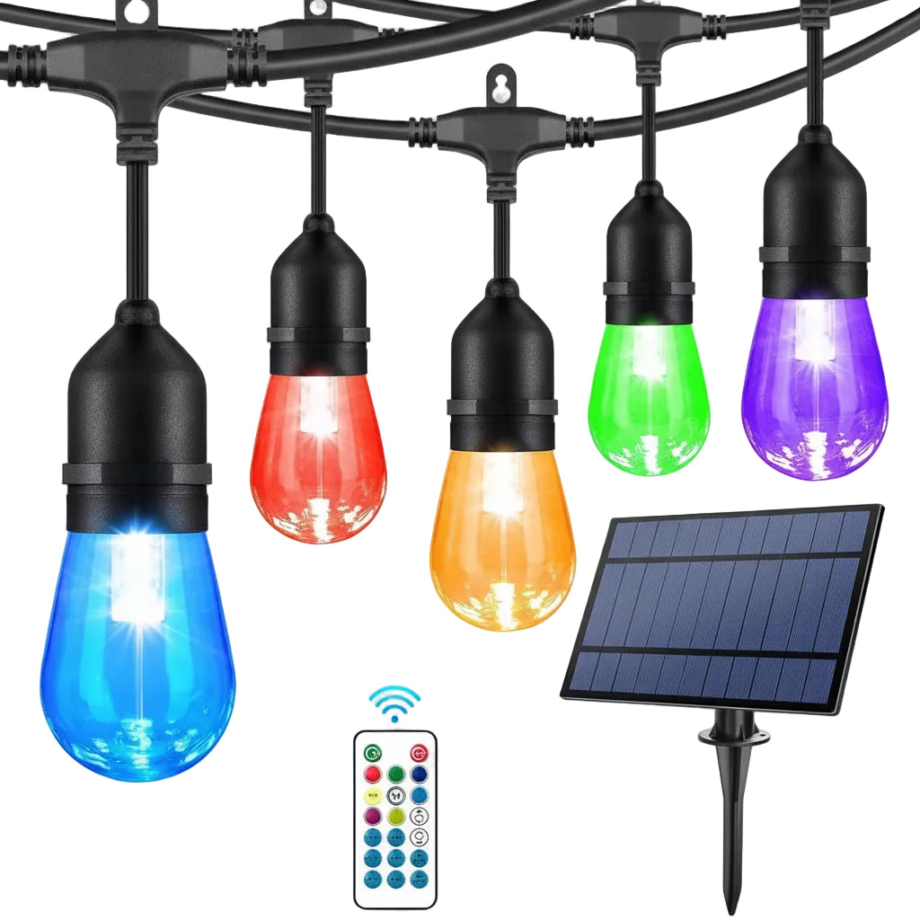 Luci a Stringa Solari RGB da Esterno Dimmerabili con Lampadine LED