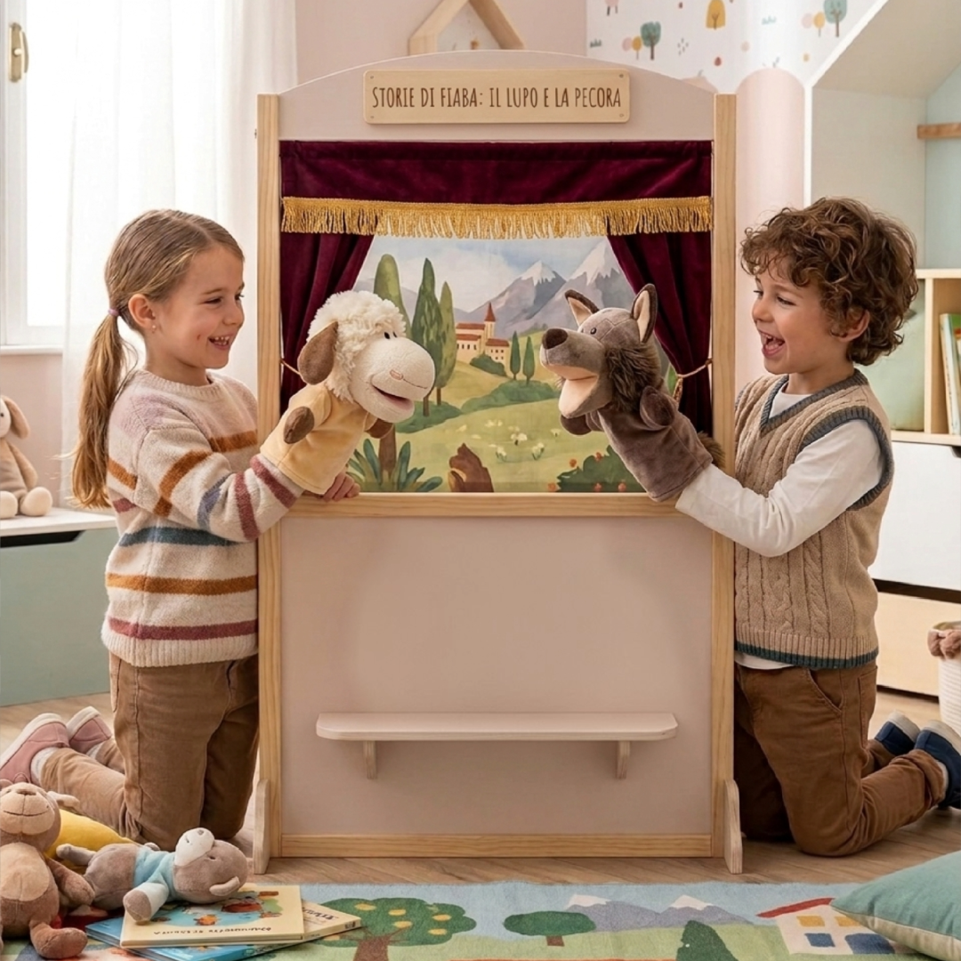 Marionette da Mano Lupo e Pecora in Peluche con Bocca Mobile