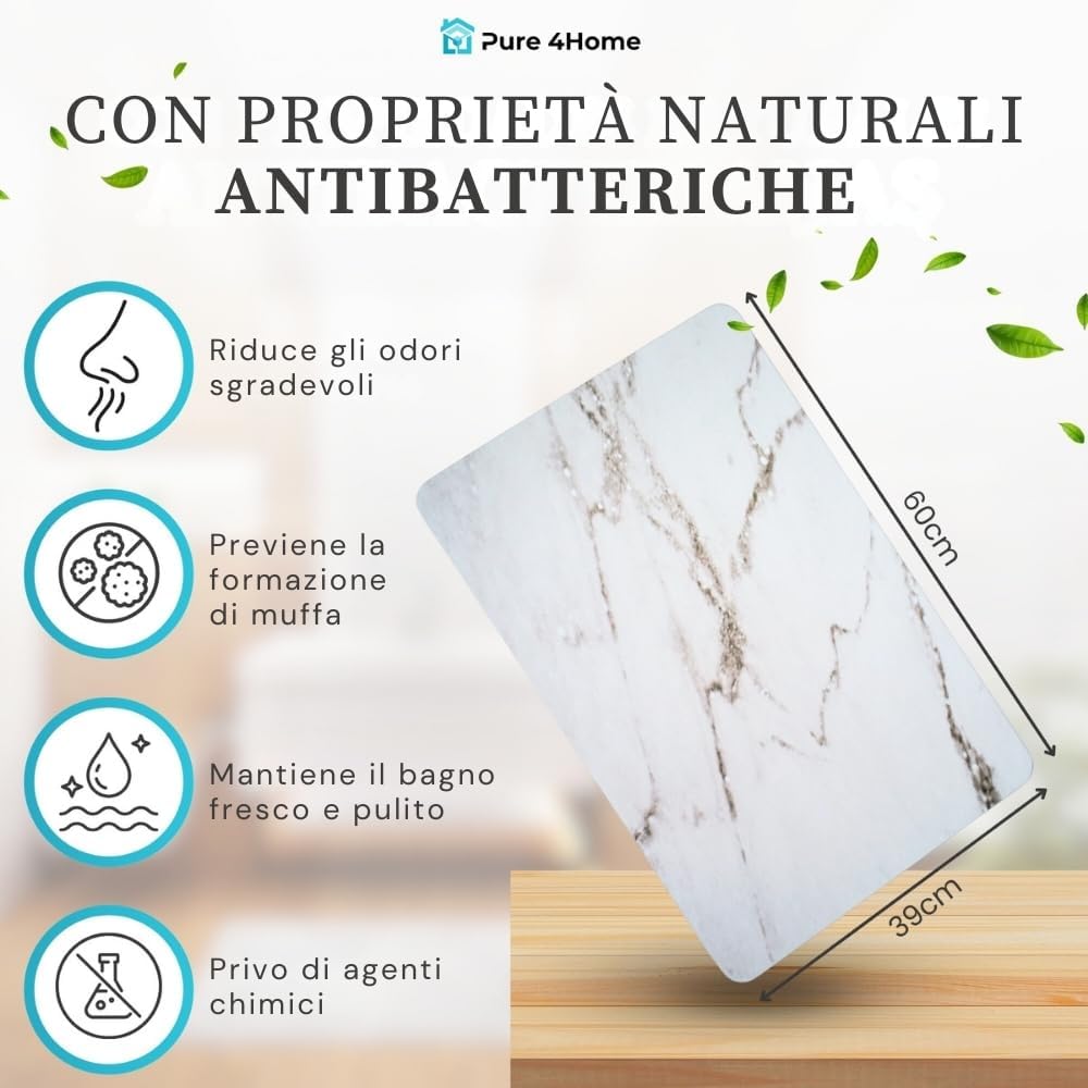 Tappeto Bagno Diatomite 60x39 - Pietra Naturale Antimuffa e Igienico