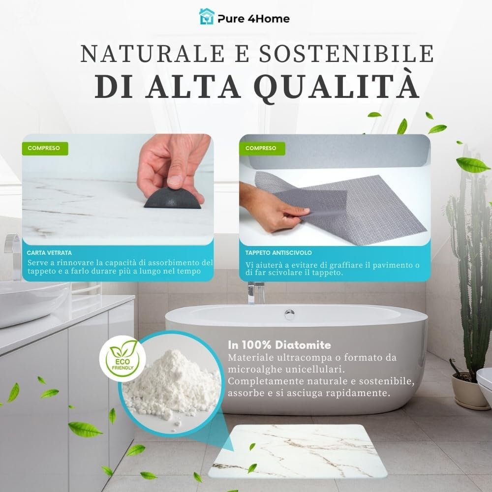 Tappeto Bagno Diatomite 60x39 - Pietra Naturale Antimuffa e Igienico