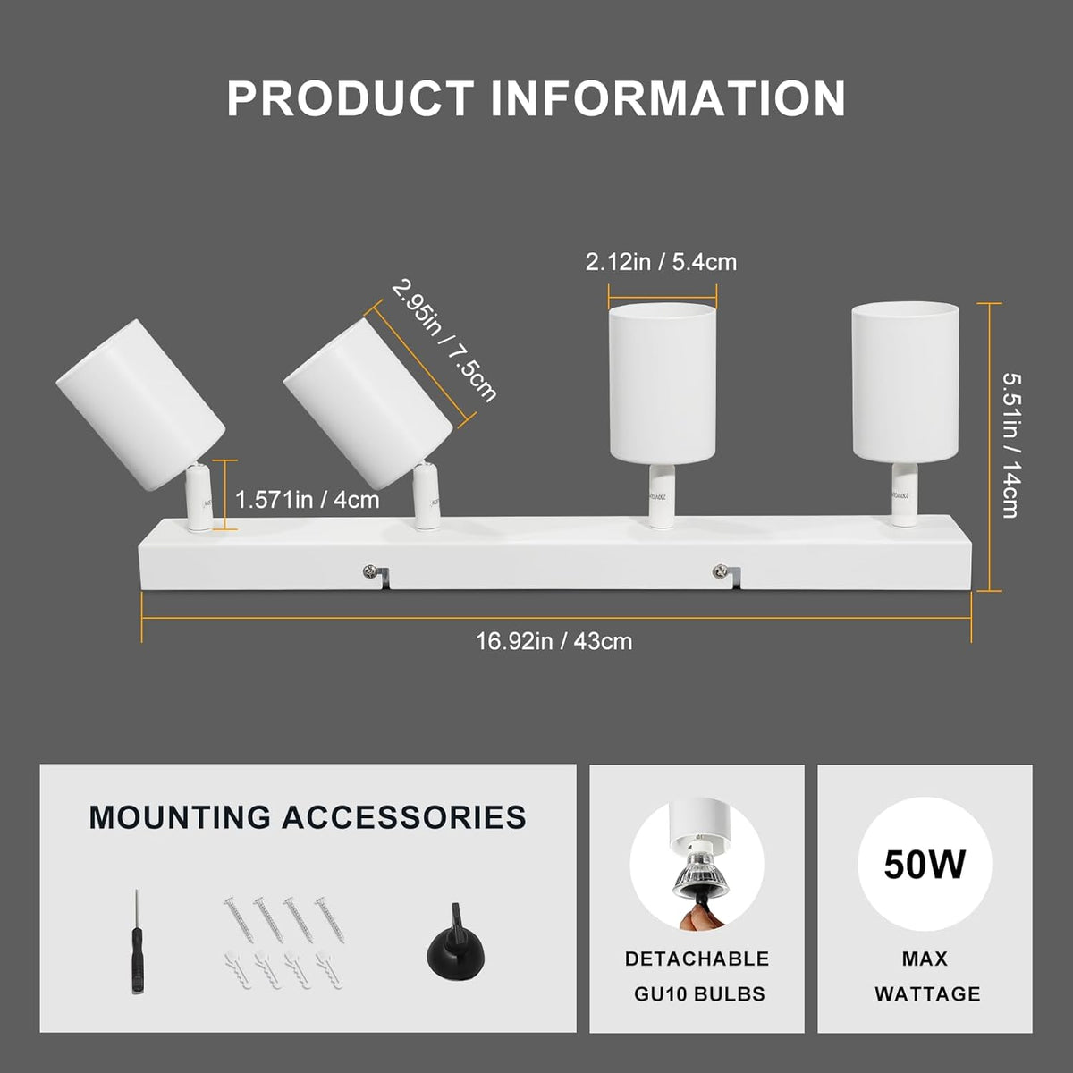 Barra Faretti Orientabili 4 Luci Moderno Plafoniera Soffitto Parete