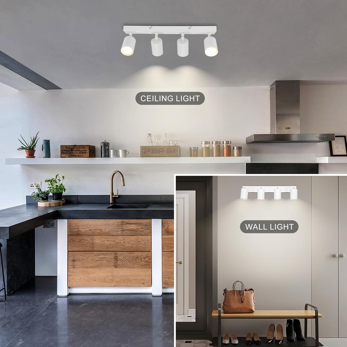 Barra Faretti Orientabili 4 Luci Moderno Plafoniera Soffitto Parete