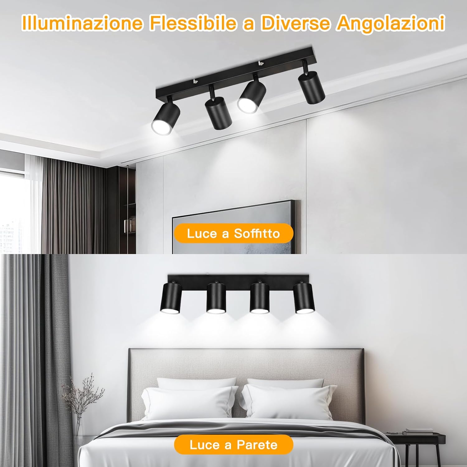 TaFiCo Barra Faretti Orientabili 4 Luci