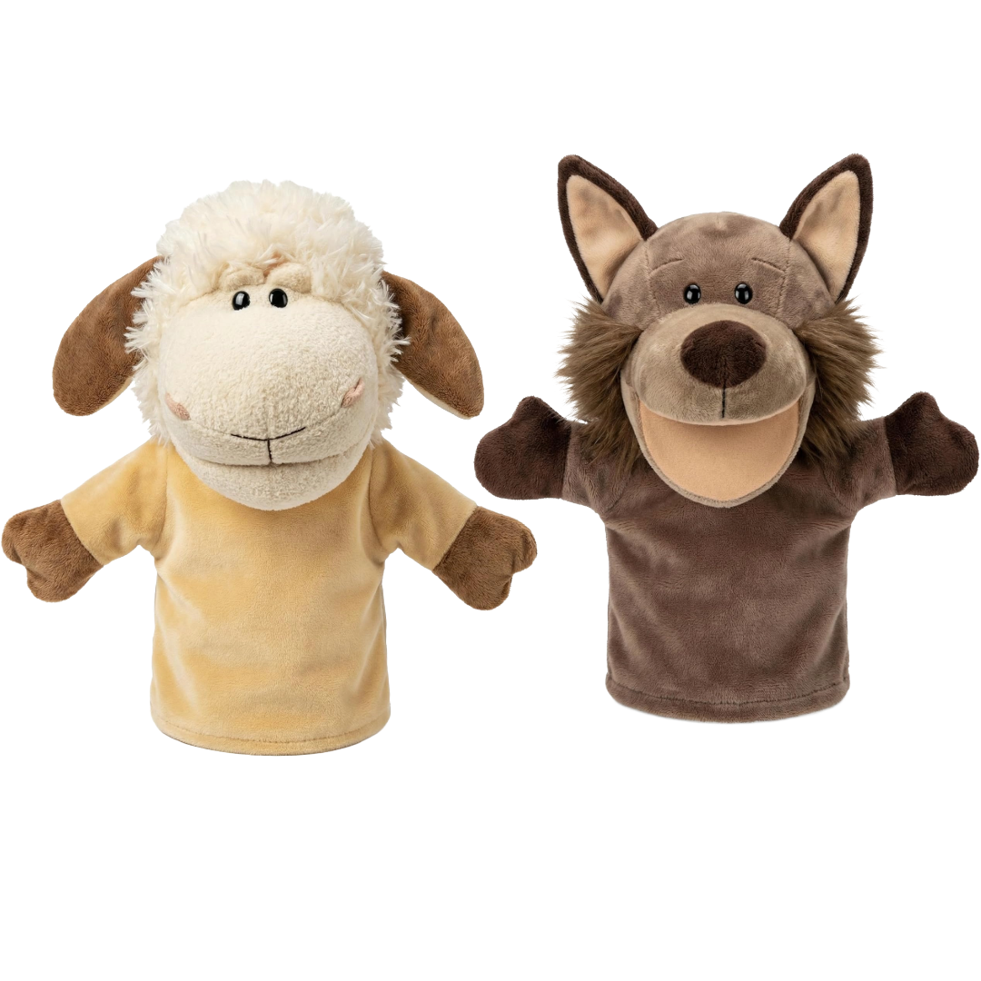 Marionette da Mano Lupo e Pecora in Peluche con Bocca Mobile