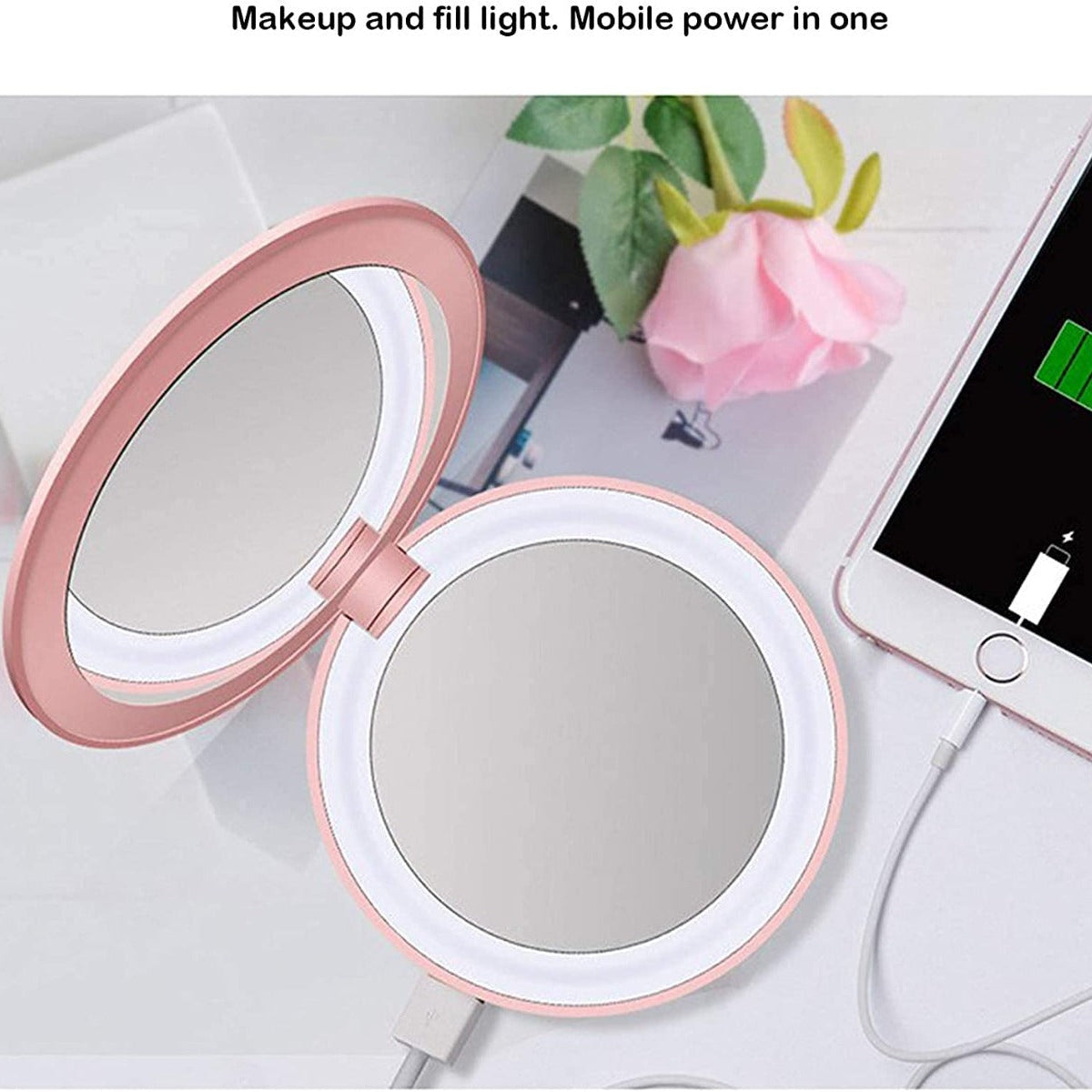 Specchio per Il Trucco Compatto con Luce a LED