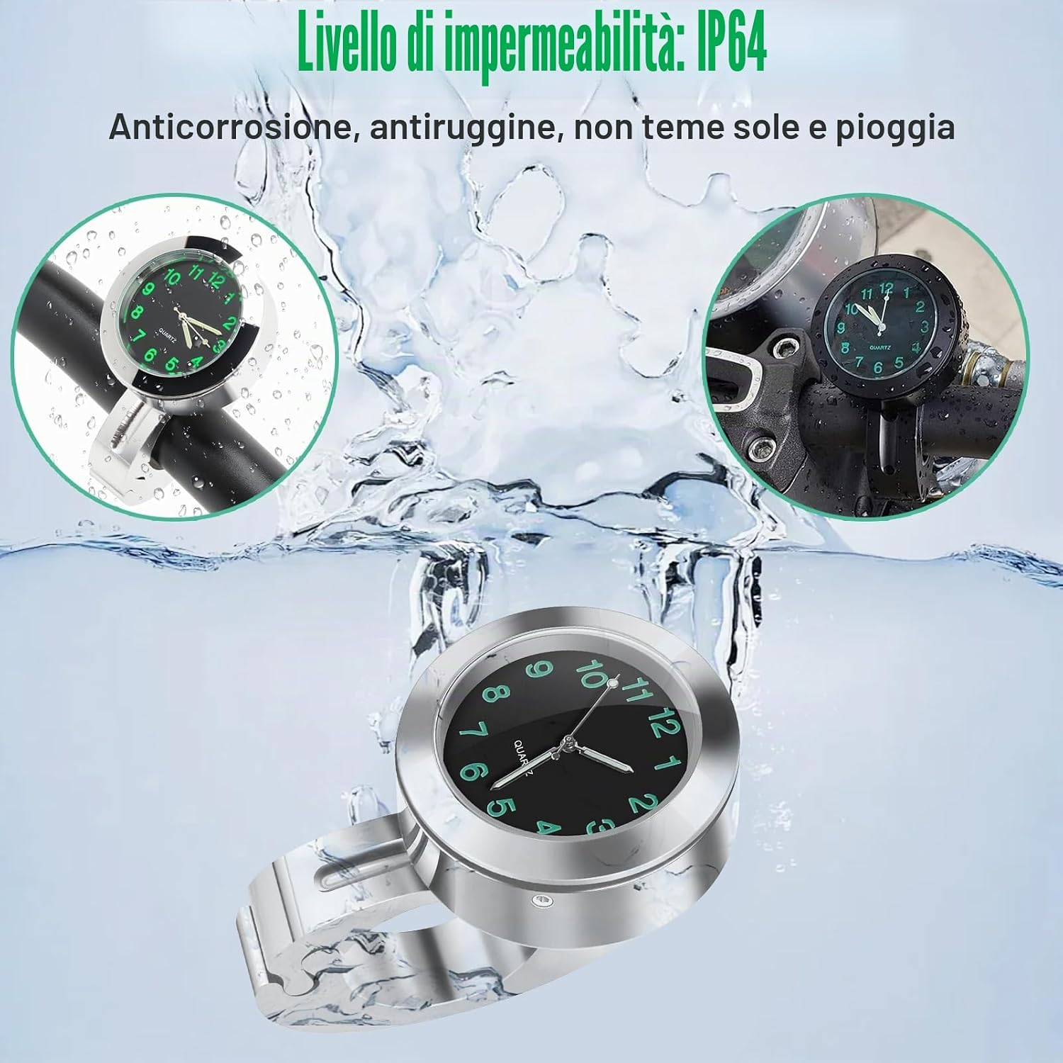 Orologio da Manubrio Universale Impermeabile e Luminoso per Moto e Bici