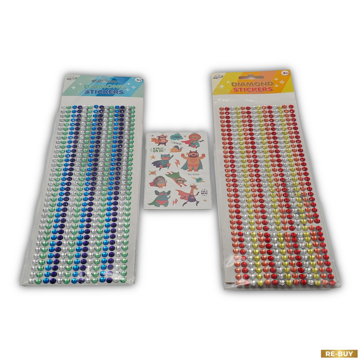 Kit Decorativo Bambini: 2 Fogli Strass Adesivi Colorati + Tatuaggi Temporanei