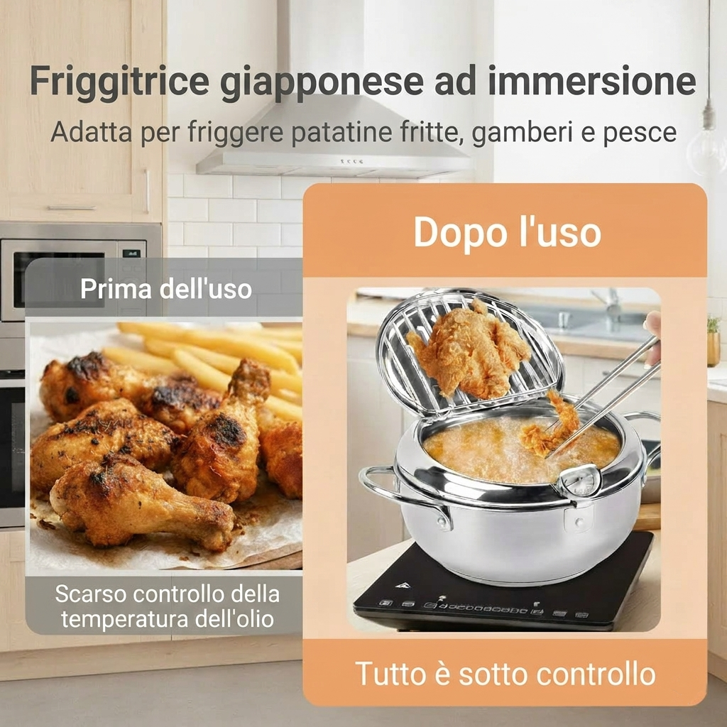 Pentola Friggitrice da 20cm per Induzione e Gas con Termometro