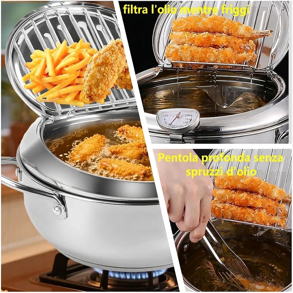 Pentola Friggitrice da 20cm per Induzione e Gas con Termometro