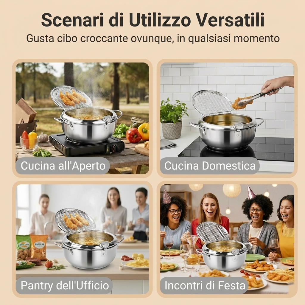 Pentola Friggitrice da 20cm per Induzione e Gas con Termometro