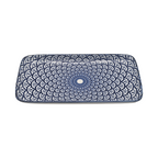 Piatto Piano Rettangolare in Ceramica Decorata – Mandala Blu e Bianco