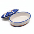Portagioie Ovale in Ceramica Artigianale Dipinta a Mano - Fiori Blu e Arancio - Limited Edition
