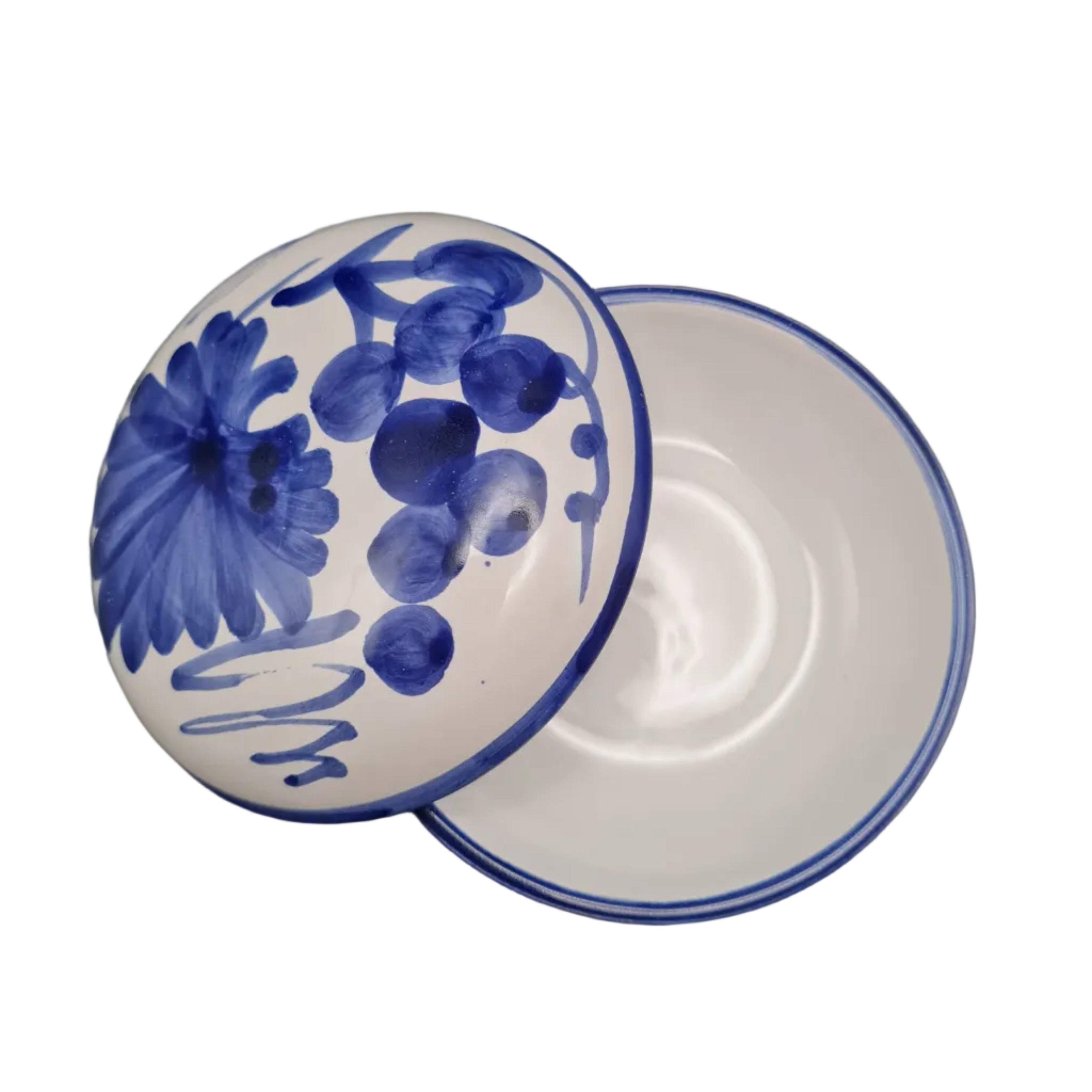Portagioie in Ceramica Blu e Bianca con Coperchio - Motivo Floreale Artigianale