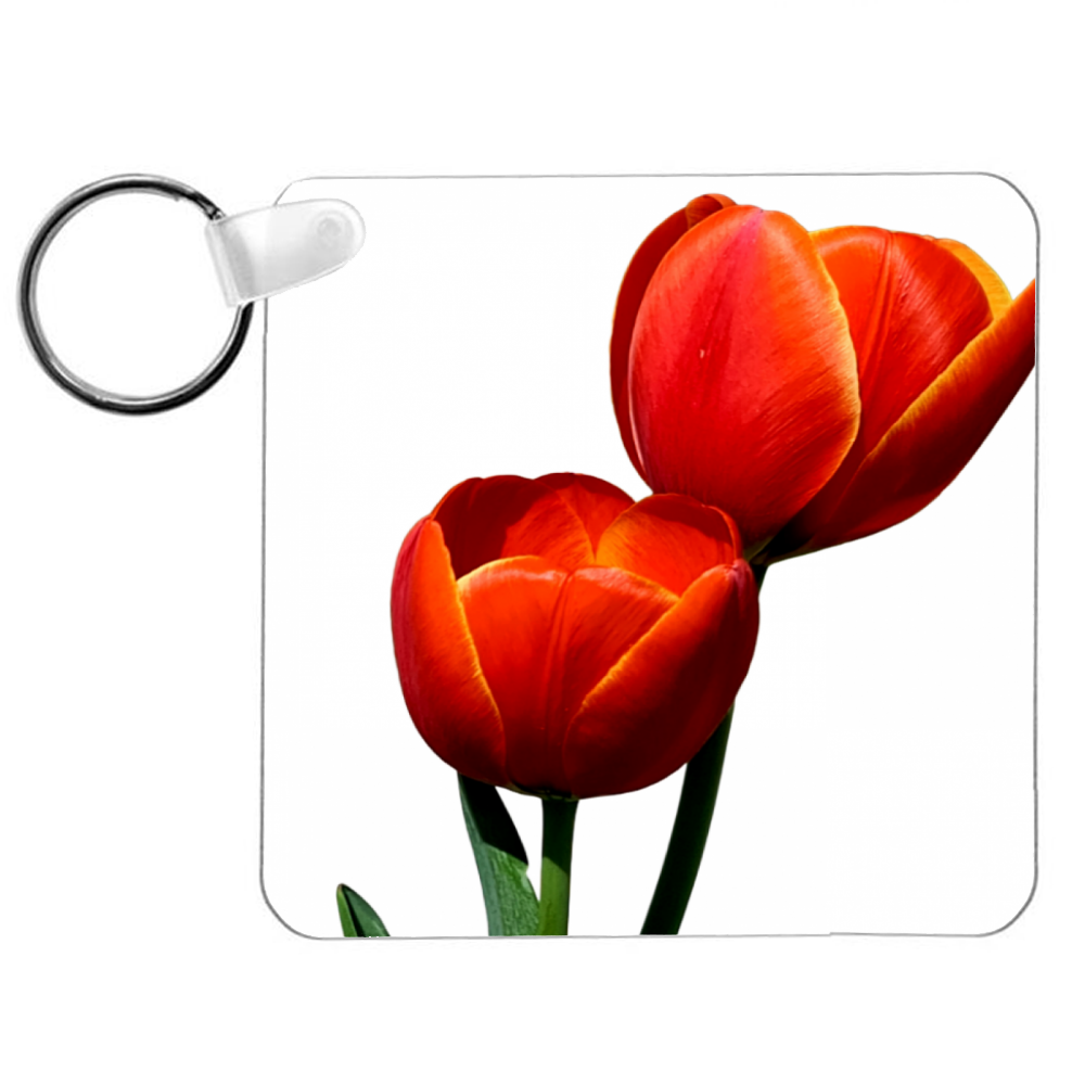 Portachiavi Quadrato Tulipani Rossi 6x6 cm | accessorio elegante