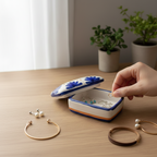 Portagioie Rettangolare in Ceramica Dipinto a Mano Made in Italy – Motivo Floreale Blu