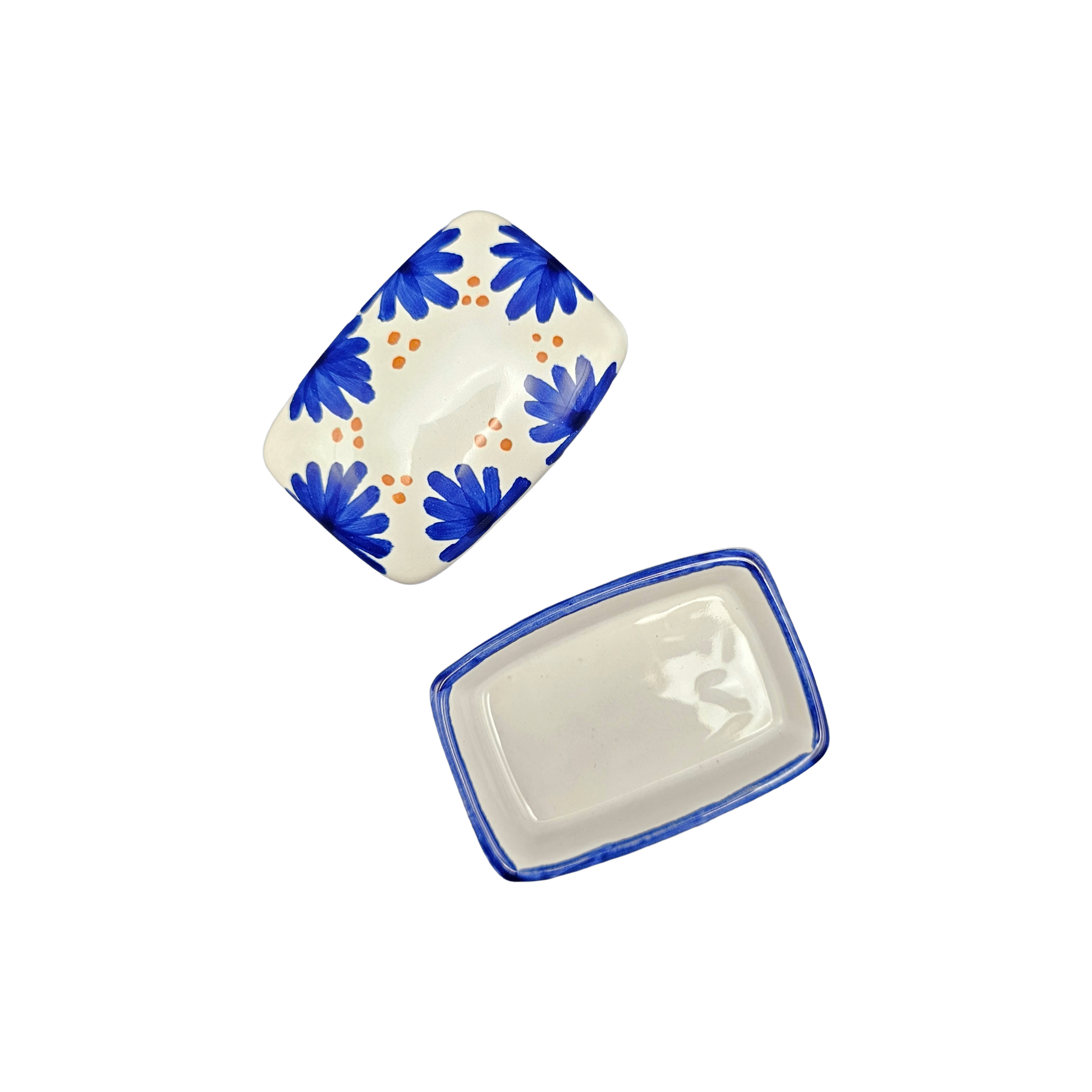 Portagioie Rettangolare in Ceramica Dipinto a Mano Made in Italy – Motivo Floreale Blu