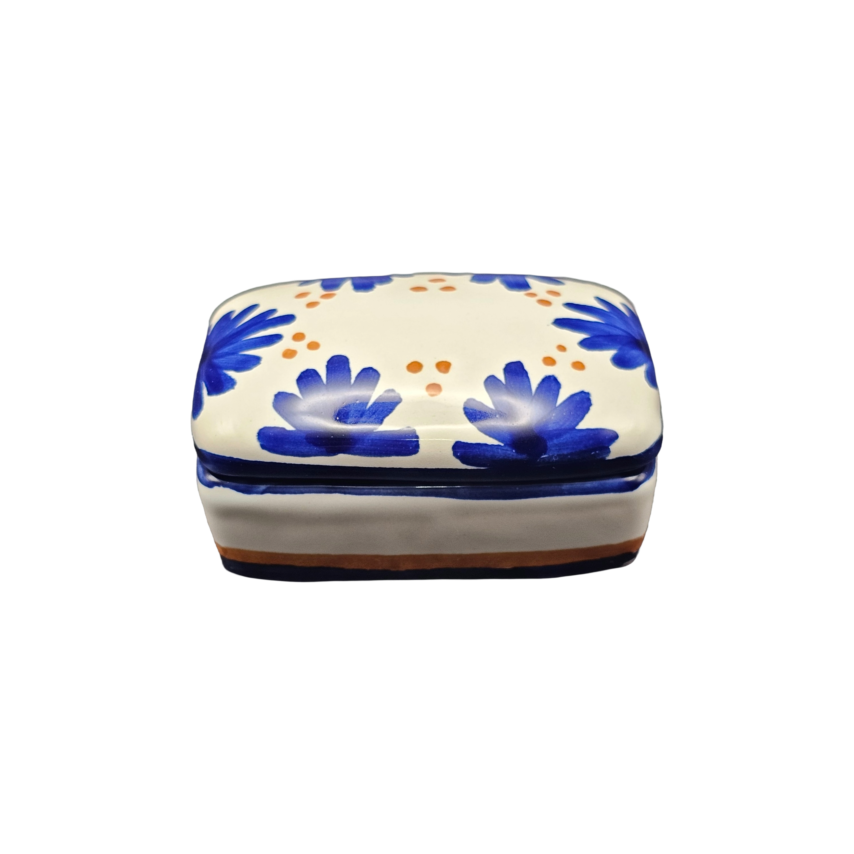 Portagioie Rettangolare in Ceramica Dipinto a Mano Made in Italy – Motivo Floreale Blu