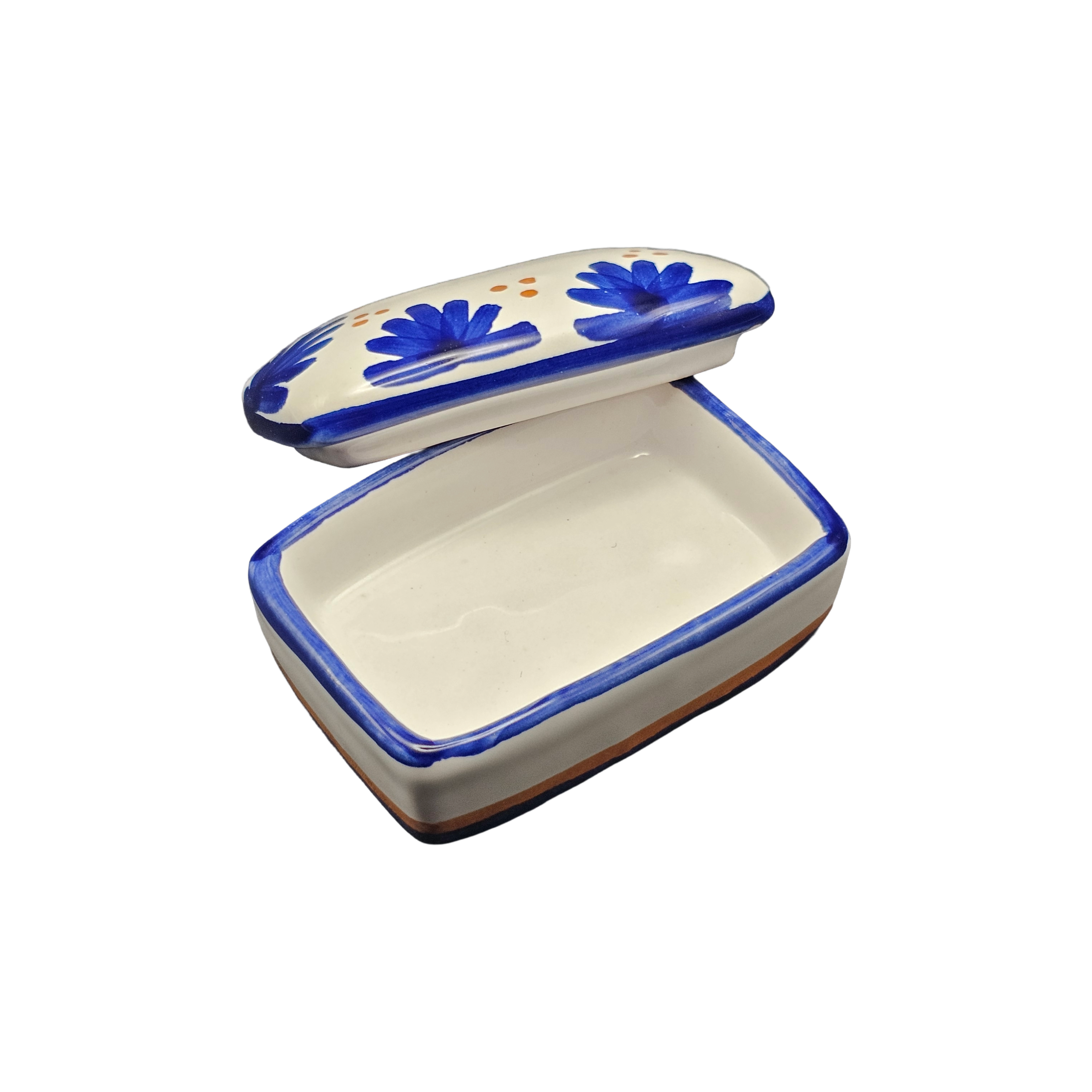 Portagioie Rettangolare in Ceramica Dipinto a Mano Made in Italy – Motivo Floreale Blu