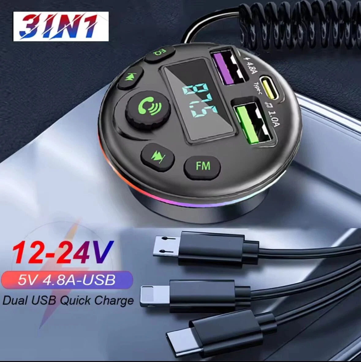 Trasmettitore FM Bluetooth 5.0 per Auto Andowl Q-C81 – Caricatore USB, Vivavoce e Lettore MP3