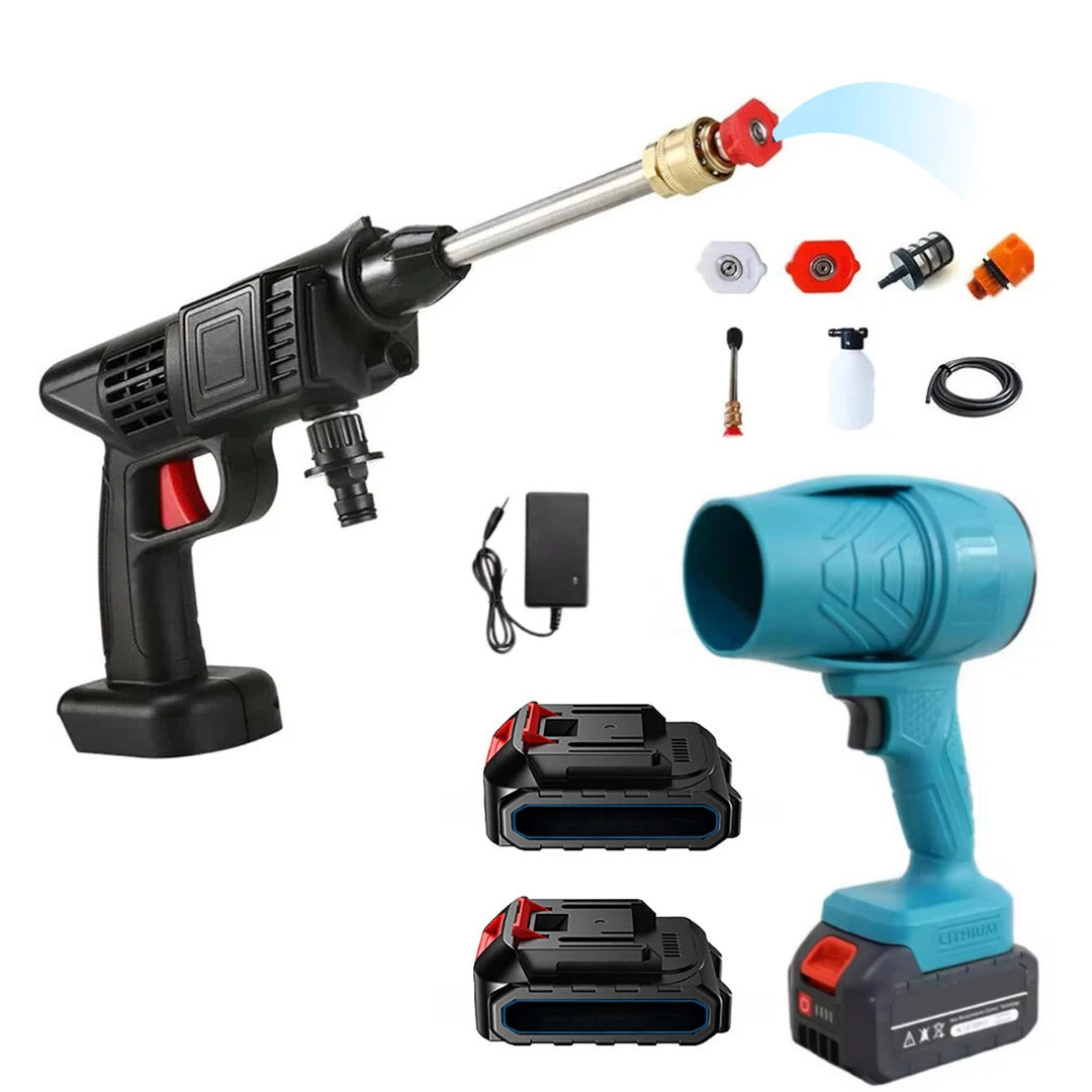 Kit 2 in 1 Idropulitrice Cordless + Soffiatore Doppia Batteria 48V con Accessori