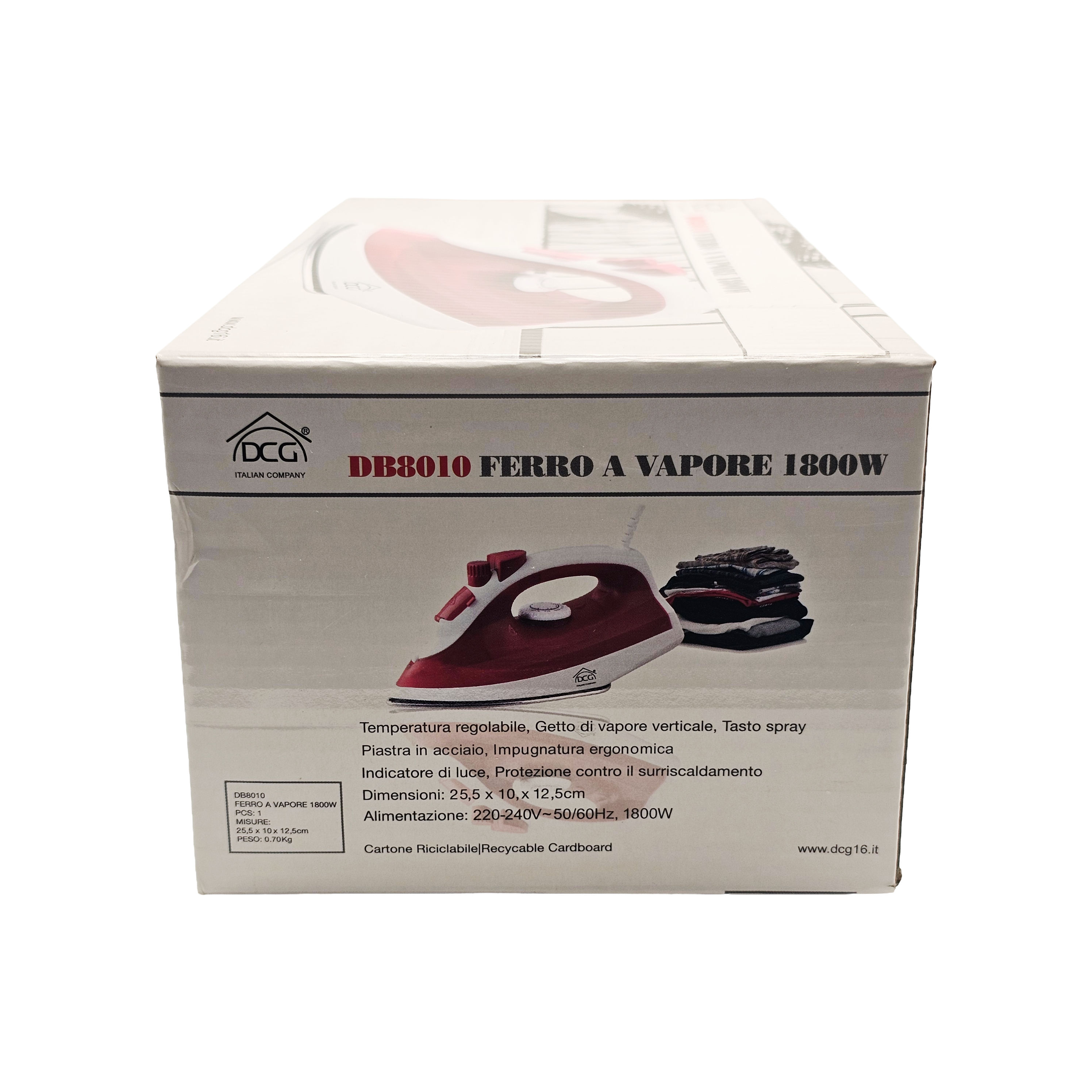 Ferro da Stiro a Vapore DCG 1800W con Piastra in Acciaio Inox - Rosso