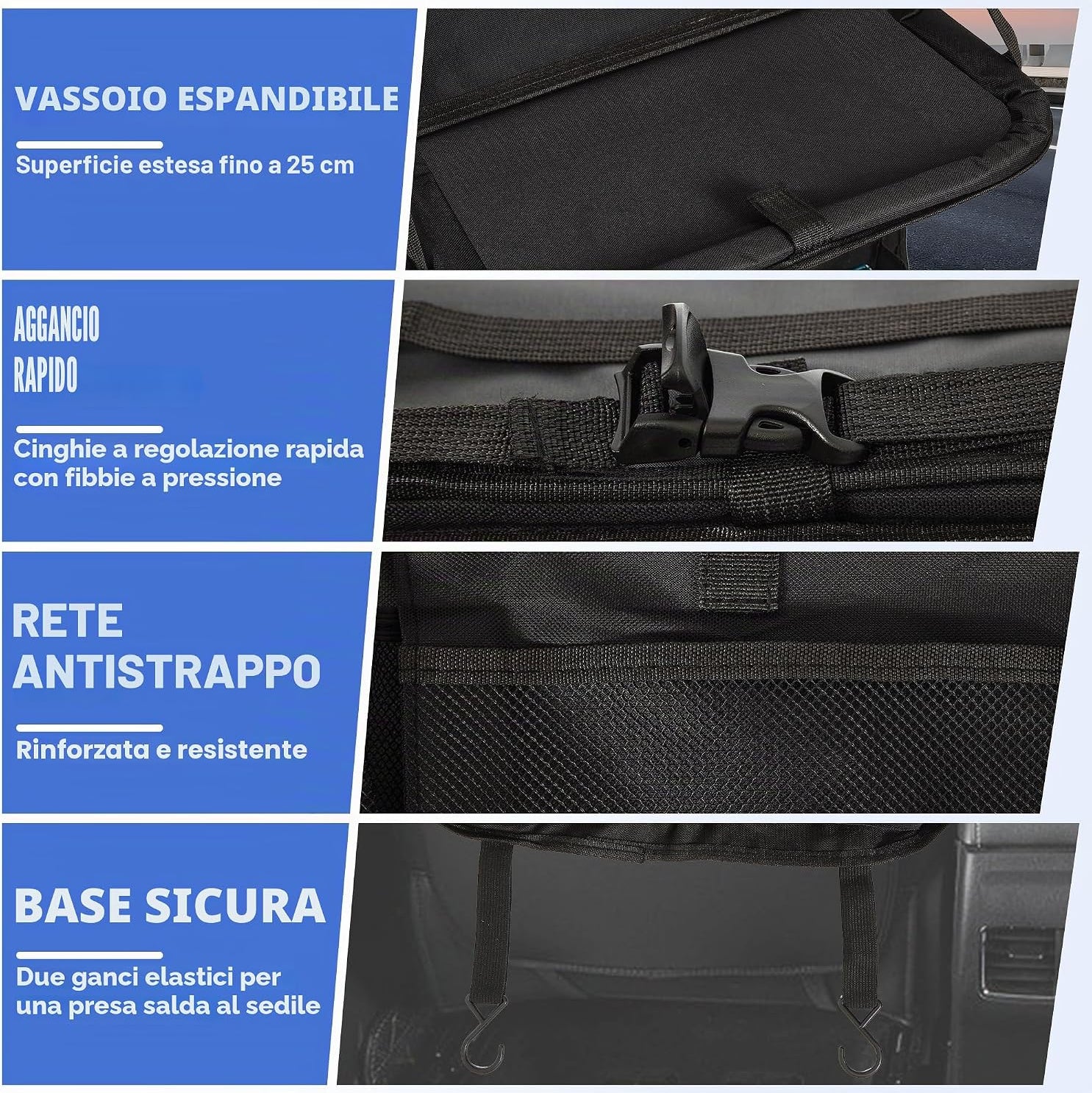 Organizer da auto impermeabile con tavolino pieghevole e 10 tasche