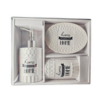 Set Bagno Completo in Ceramica Bianca Decorata – 3 Accessori Coordinati