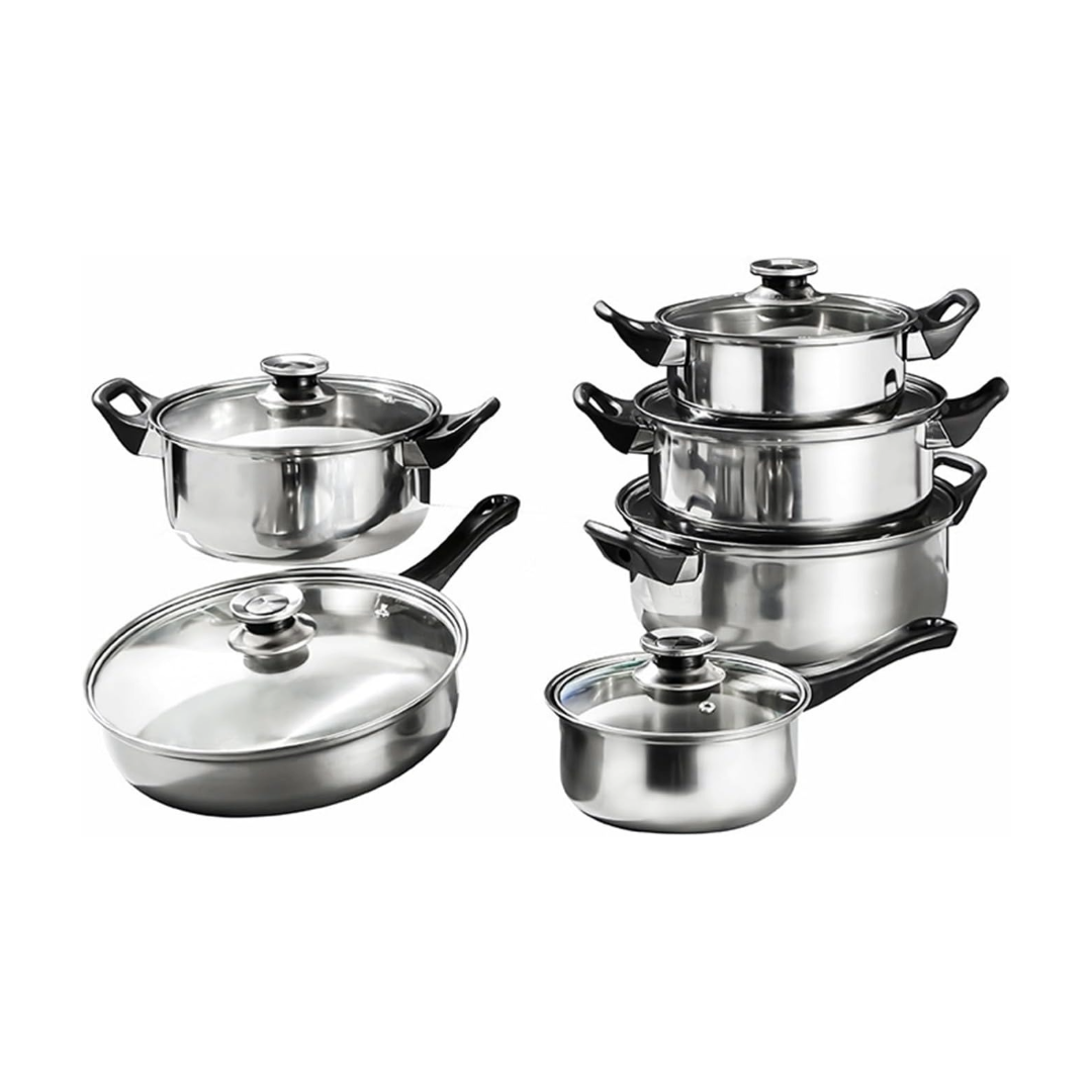 Set di Pentole 12 Pezzi in Acciaio Inox – Compatibili con Induzione – Coperchi con Valvola di Sicurezza – Design Professionale