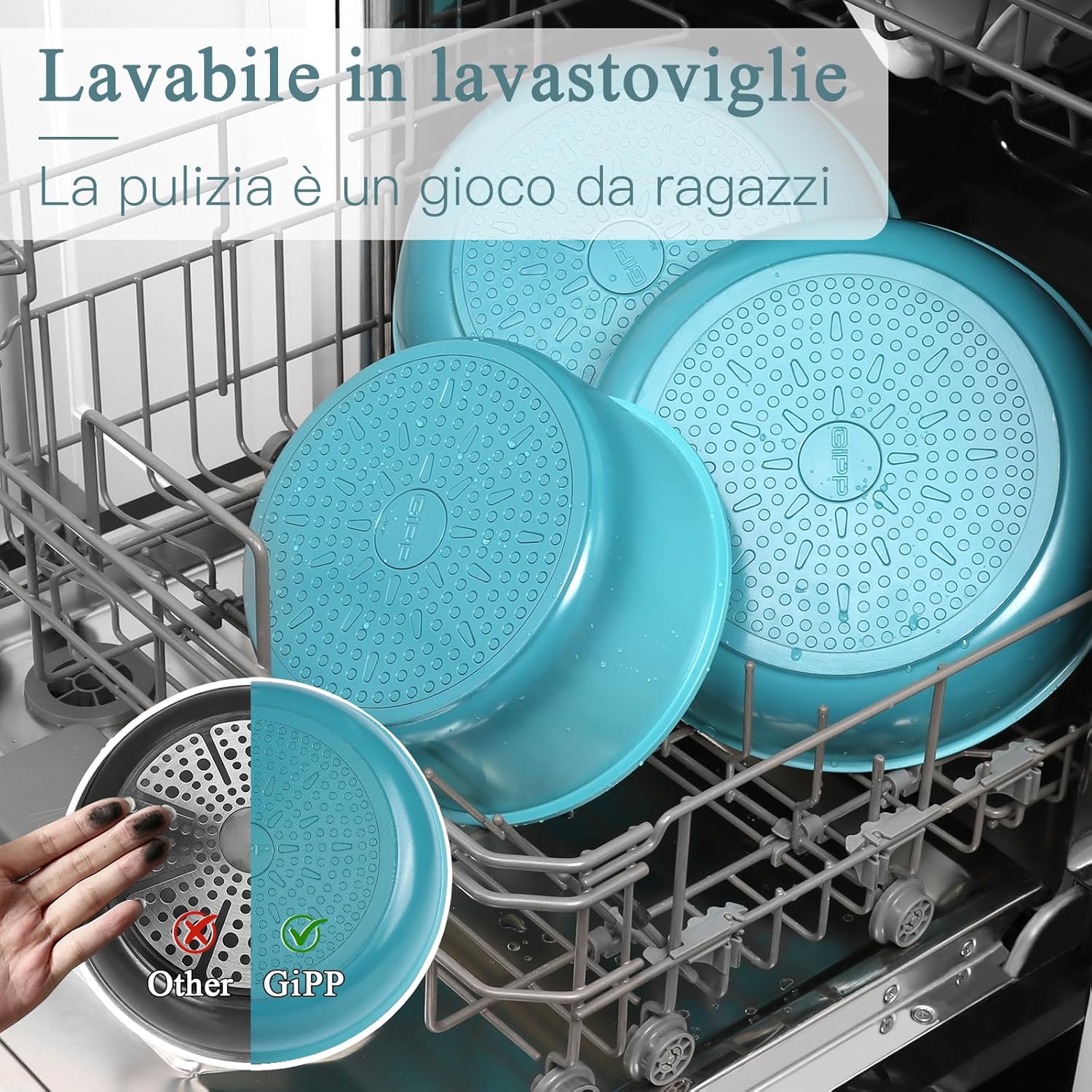 Set Pentole 5pz Ceramica Atossica Manico Staccabile - Blu | Bianco
