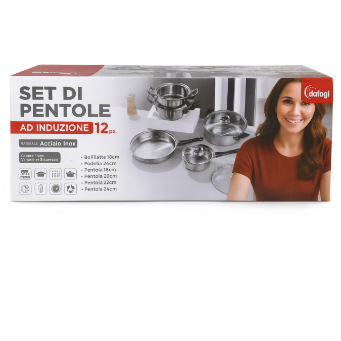 Set di Pentole 12 Pezzi in Acciaio Inox – Compatibili con Induzione – Coperchi con Valvola di Sicurezza – Design Professionale