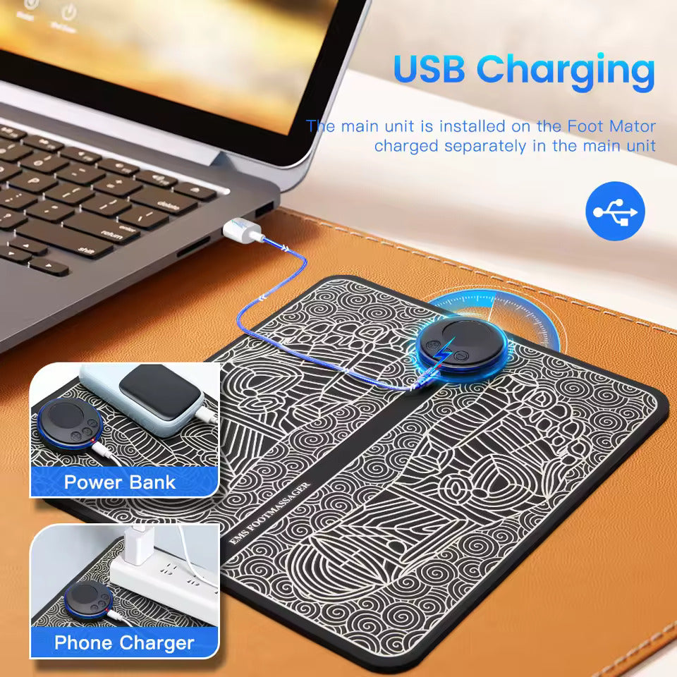 Elettrostimolatore Plantare EMS Piedi – Massaggiatore Elettrico con 6 Modalità, 10 Livelli di Intensità, Infrarossi e Vibrazione