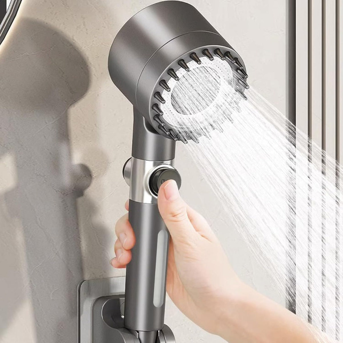 Soffione Doccia Anticalcare Alta Pressione da 1,5 m Risparmio Idrico e Massaggiatore Silicone