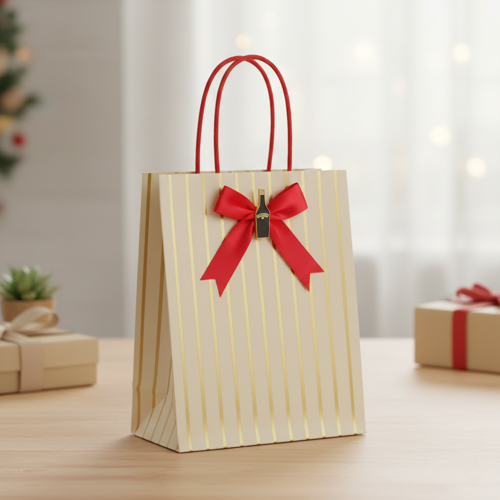 Spilla Decorativa Baileys Irish Cream – Miniatura Smaltata con Fiocco Rosso