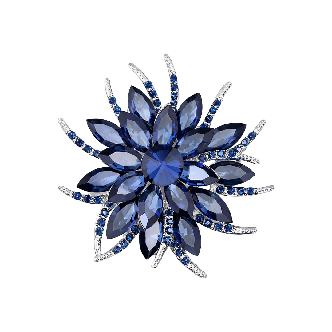 Spilla Elegante a Forma di Fiore con Cristalli Blu Brightness