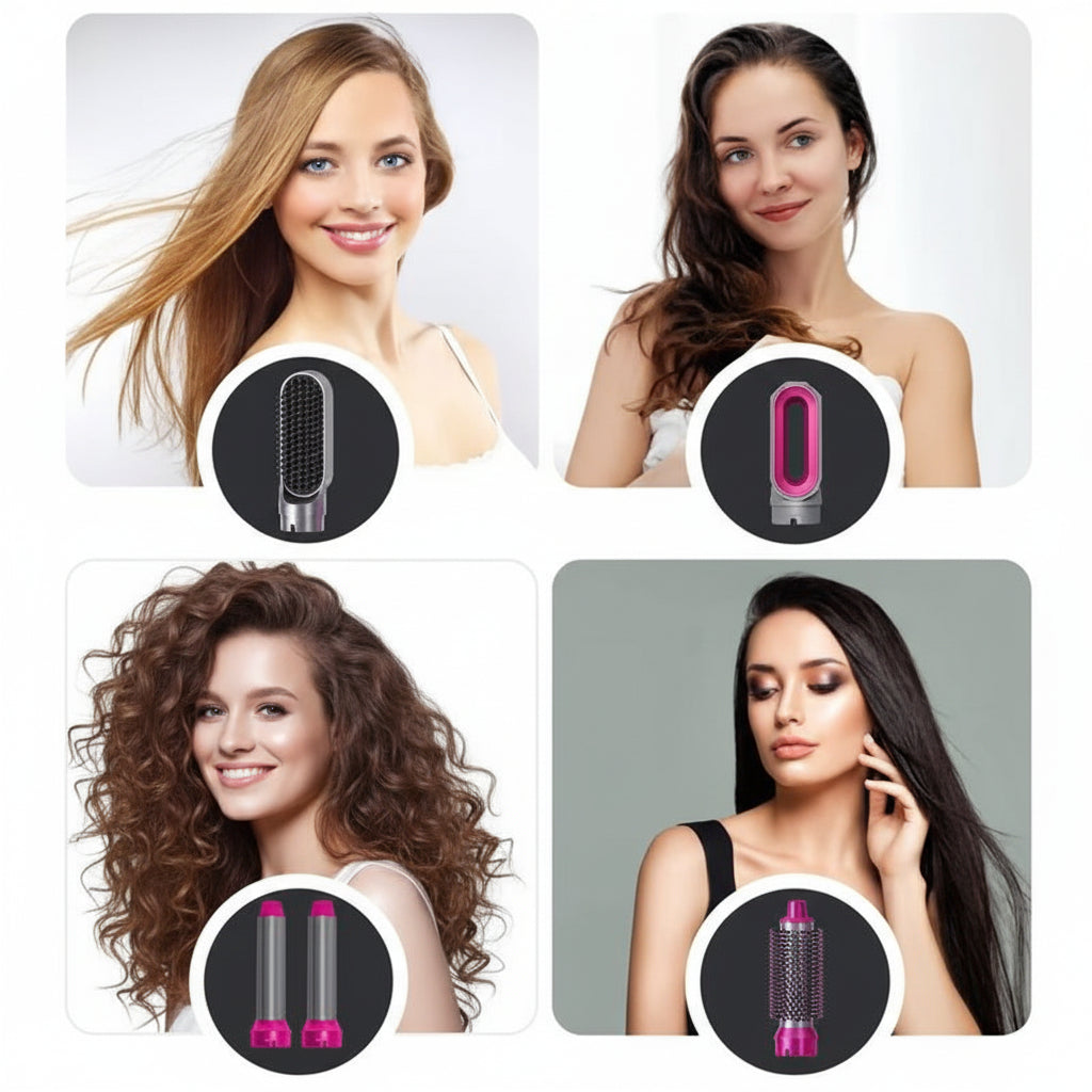 Asciugacapelli 5 in 1 con Spazzole Elettriche Intercambiabili per Styling Professionale