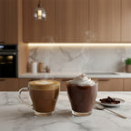 Set 2 Tazze in Vetro Trasparente per Tea, Cappuccino, Cioccolato Caldo - Design Moderno