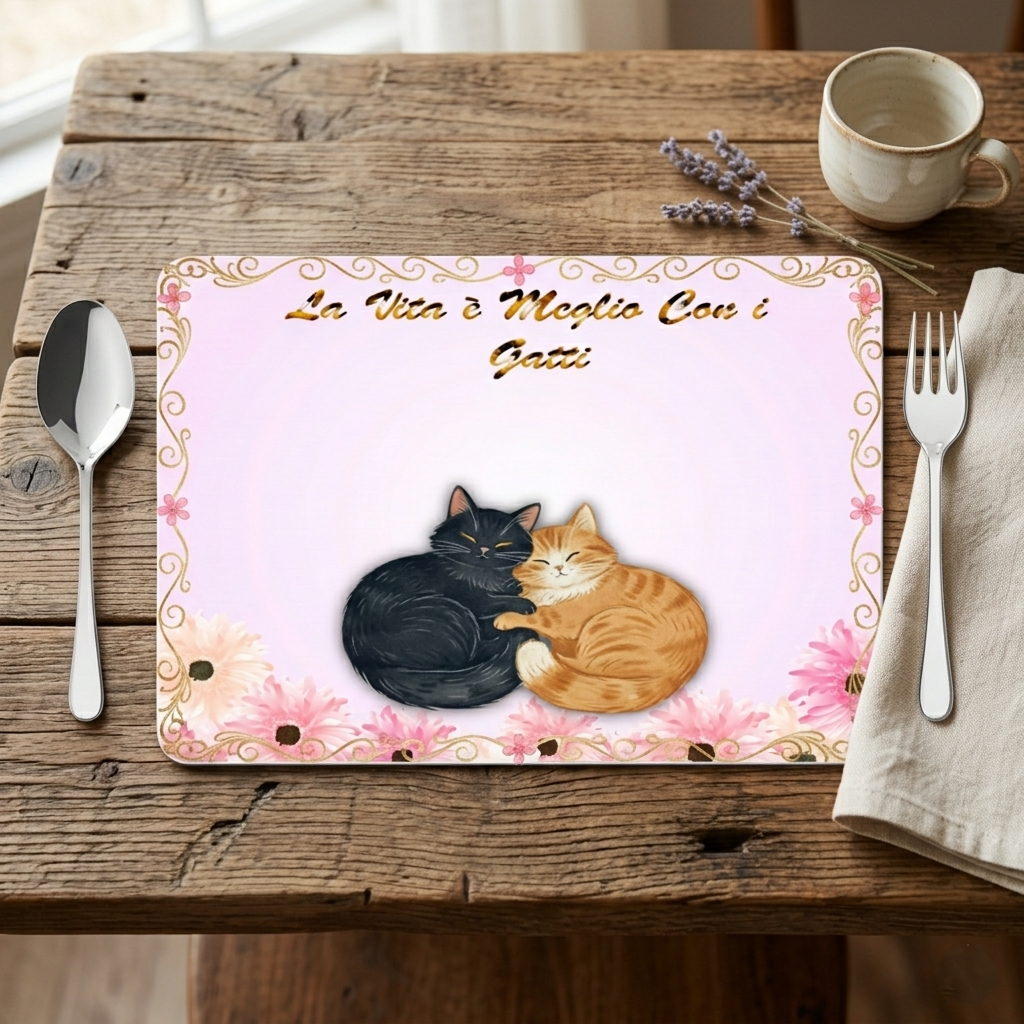 Tovaglietta in Sughero Gatti 28x40 cm - "La Vita è Meglio Con i Gatti" - Sottopiatto