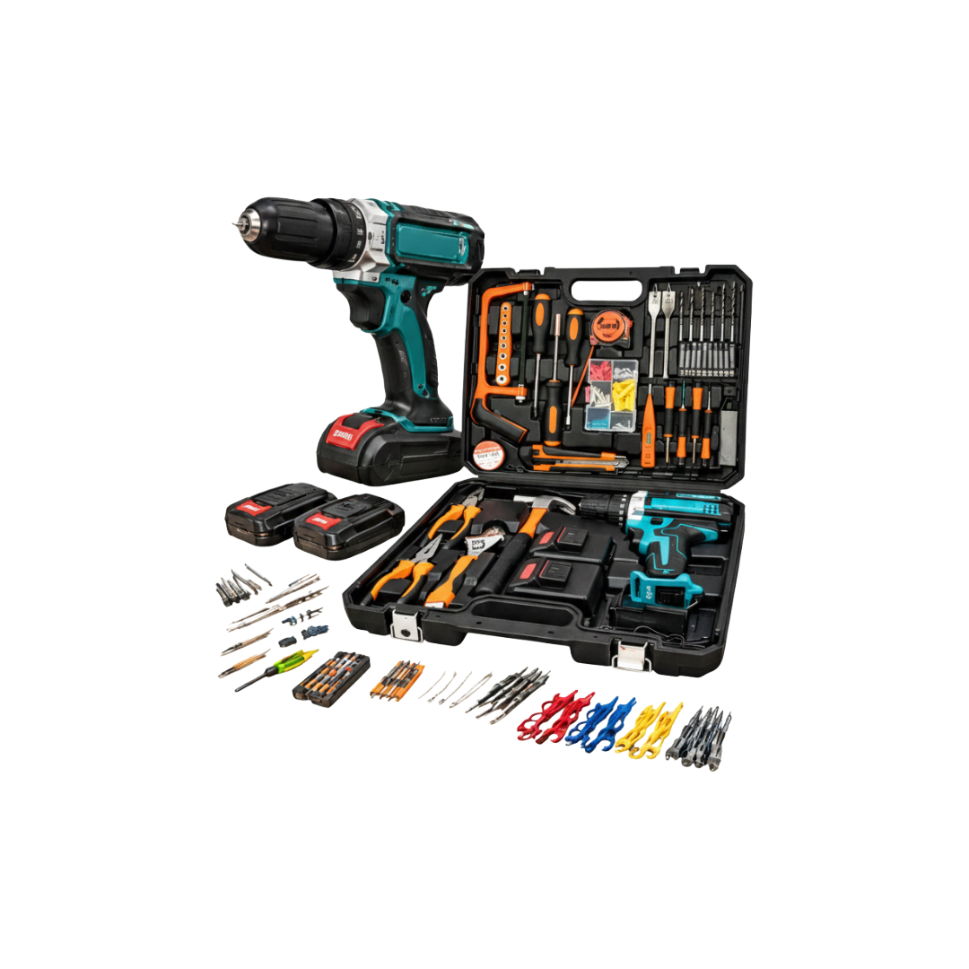 Kit Valigetta Attrezzi 118 Pezzi con Trapano Avvitatore a Batteria 48V Brushless con 2 Batterie