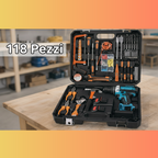 Kit Valigetta Attrezzi 118 Pezzi con Trapano Avvitatore a Batteria 48V Brushless con 2 Batterie