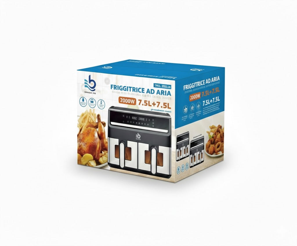 Friggitrice ad Aria XXXL - 2000W Doppio Cestello 15L (7,5L + 7,5L) – Controllo Indipendente