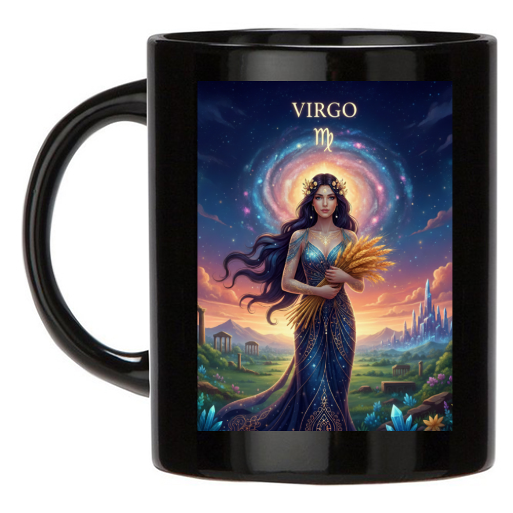 Tazza Mug Nera Personalizzata Vergine - Idea Regalo Ceramica Colazione, Latte Caffè