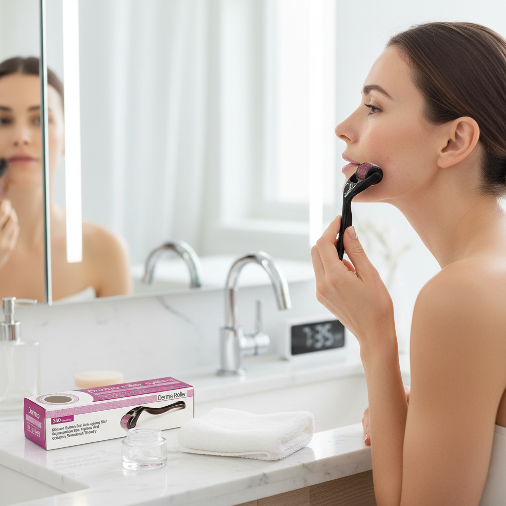 Rullo Derma Microneedle in Titanio 0,5 mm per Cura della Pelle, Trattamento delle Rughe e Stimolazione della Ricrescita dei Capelli