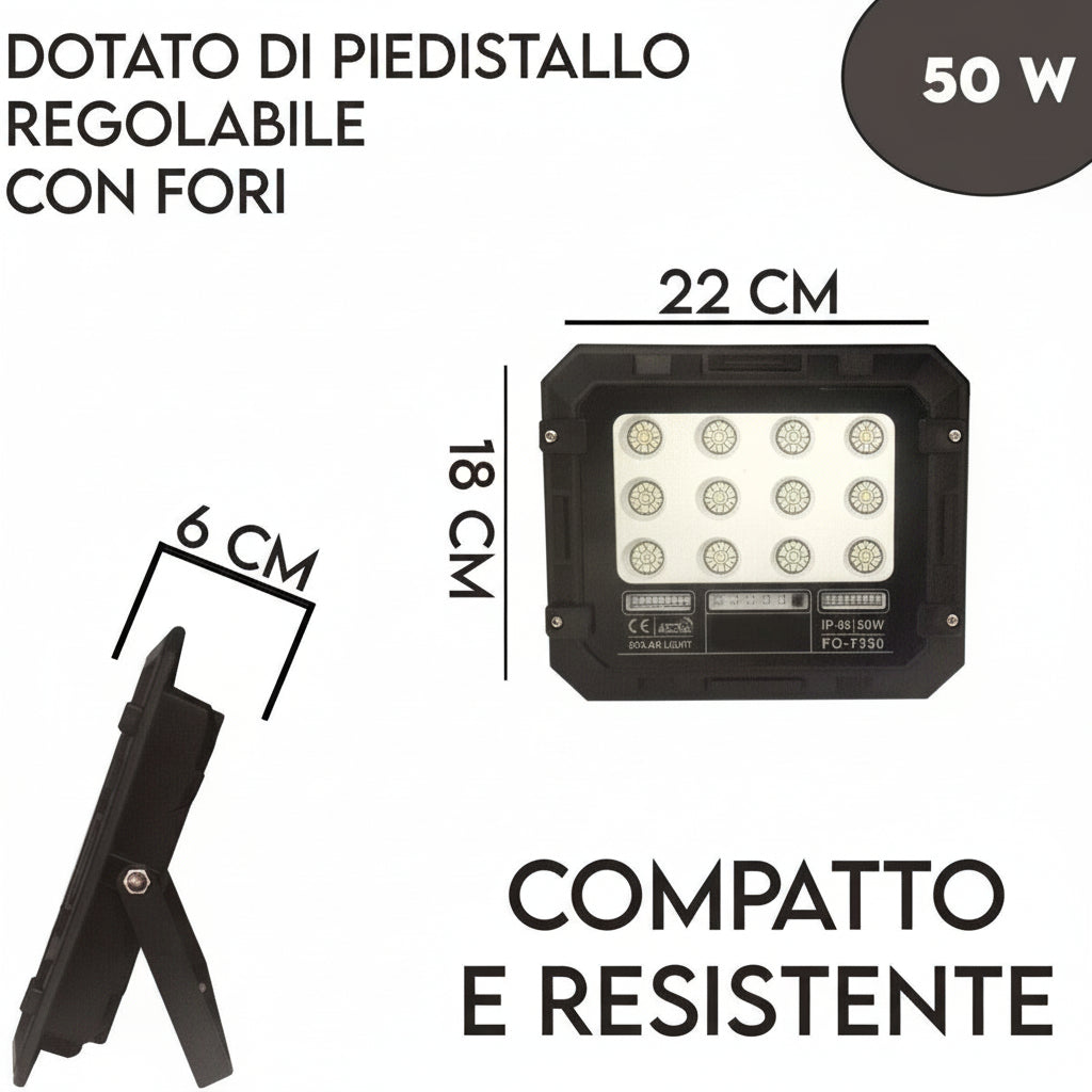 Faro LED con Pannello Solare - 50 Watt