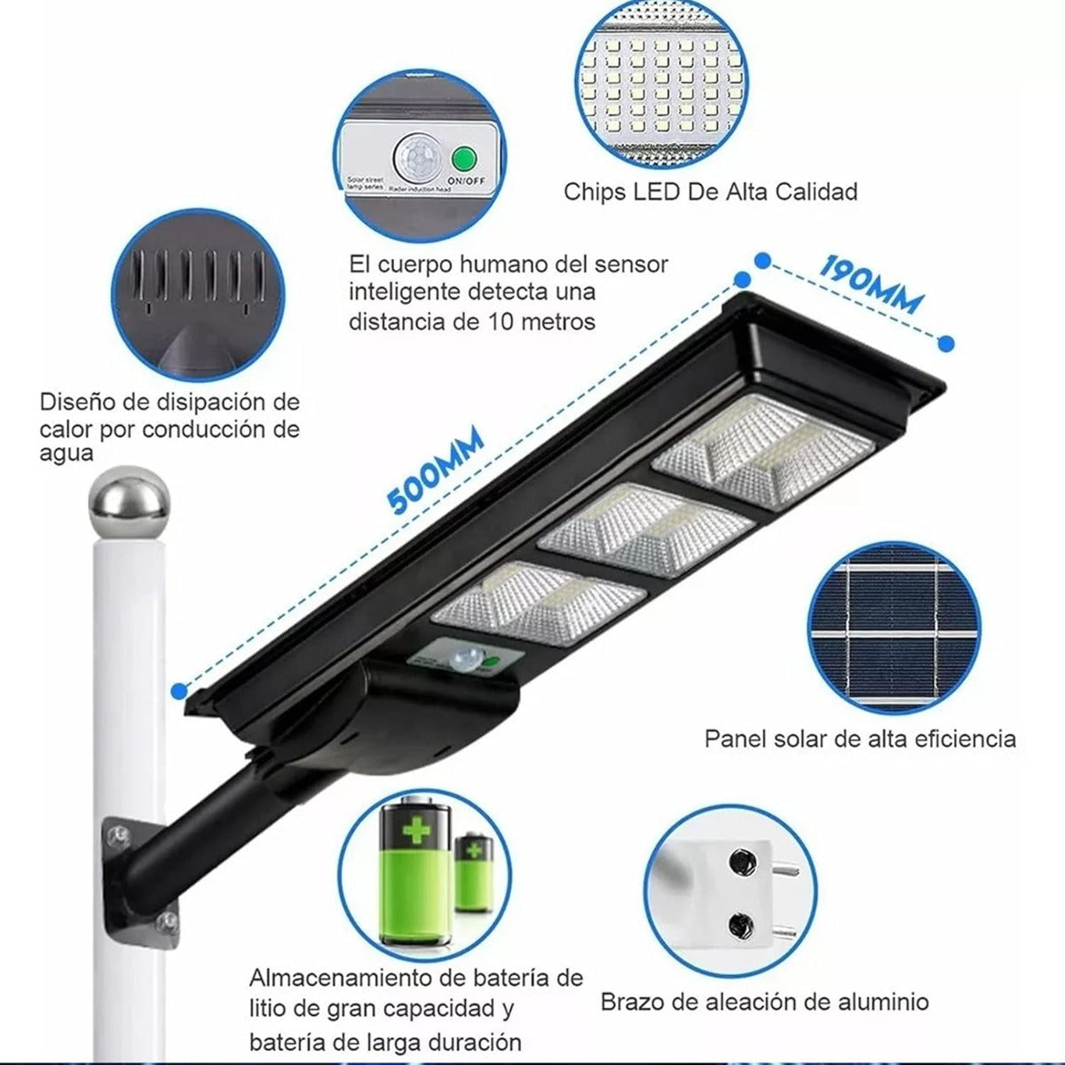 Lampione Solare LED 90W con Sensore di Movimento e Telecomando – 144 LED, Batteria 9000mAh